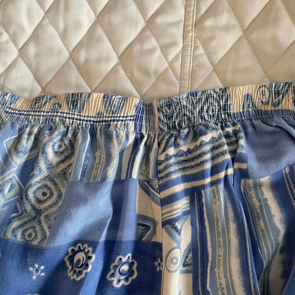 BOHO ARTSY SUMMER PANTS blue and tan, 100% rayon lightweight, POCKETS, W. size 8 - Picture 5 of 13